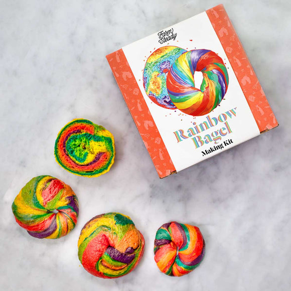 FarmSteady Rainbow Bagel Making Kit with rainbow bagels